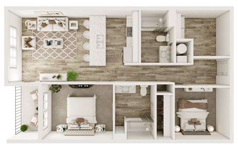 Floor plan for 2 beds, 2 baths, 1000 sqft